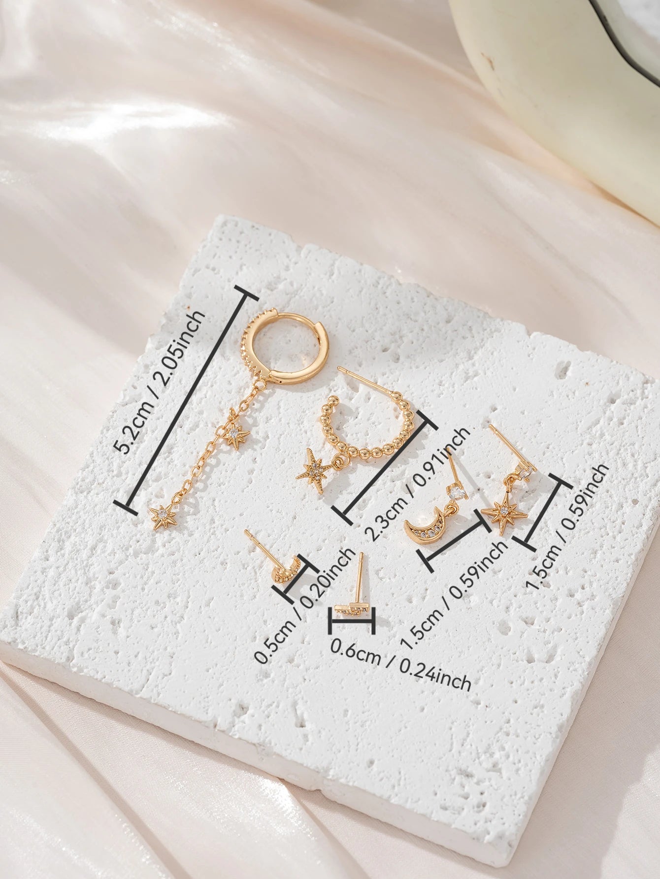 Set de 6 boucles d’oreilles étoiles & lune – élégance céleste