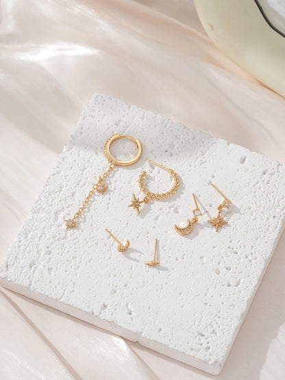 Set de 6 boucles d’oreilles étoiles & lune – élégance céleste