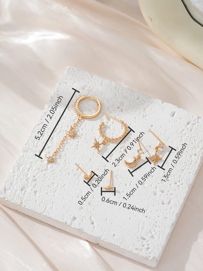 Set de 6 boucles d’oreilles étoiles & lune – élégance céleste